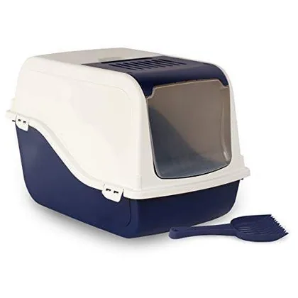 White and Blue Litter Box with Filter & Scoop