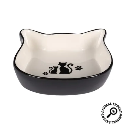 Black & White Cat-Shaped Pet Bowl
