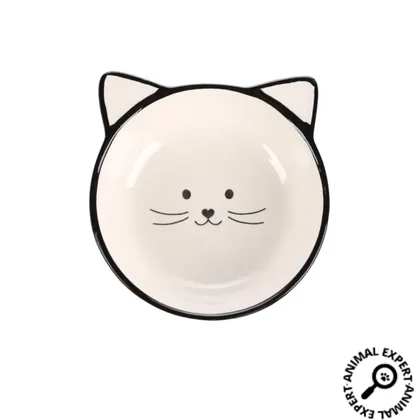 Black & White Cat-Shaped Food & Water Bowl