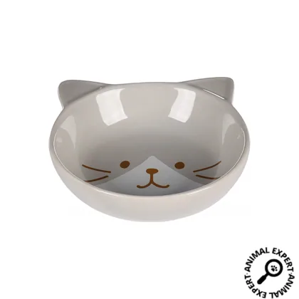 Kapo Grey Ceramic Cat Bowl, 280ml