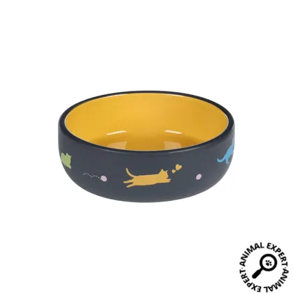 Dark Gray & Yellow Round Food & Water Bowl