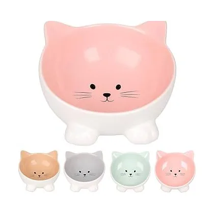 Flamingo Pink Cat-Shaped Ceramic Gamelle