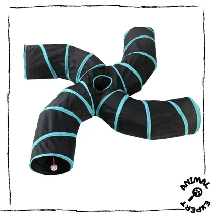 Black 4-Way Cat Tunnel with Toy