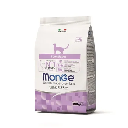 Monge sterilized dry cat food with chicken, 400 g
