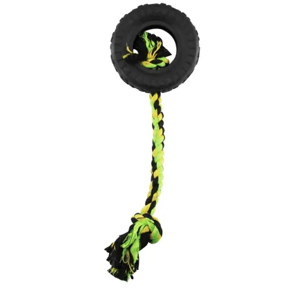 Pawise Tuff Tire Dog Toy, Black/Yellow/Green