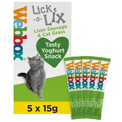Webbox Lick-e-Lix with Liver Sausage and Cat Herb Delicious Fries at Yaourt 5x15g